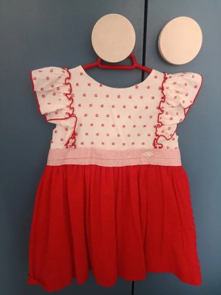 Vestido Infantil Blanco y Rojo