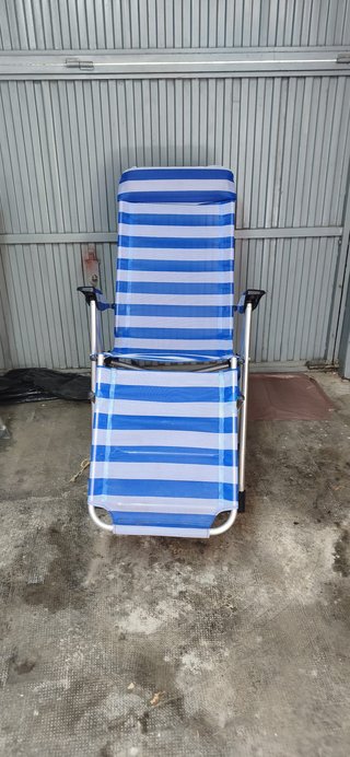 Silla de Playa Plegable Azul y Blanca