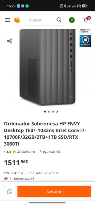 PC Gaming HP i7 10700f 64GB RAM RTX 3060Ti