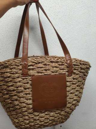 Bolso de Rafia con Detalles en Piel