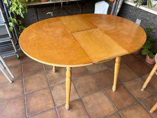 Mesa redonda extensible madera 90cm cristal inclui