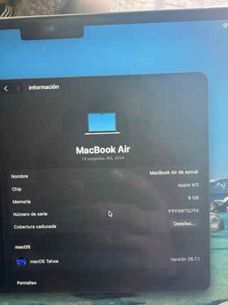 Macbook air 13 chip m3 8gb 512gb