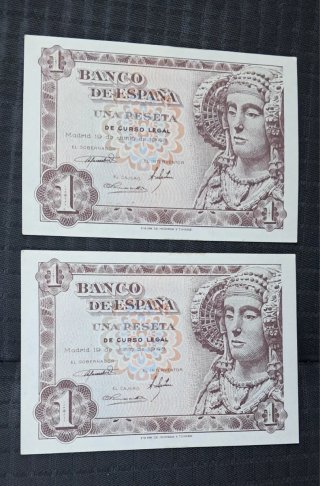 2 Billetes de 1 Peseta de 1948