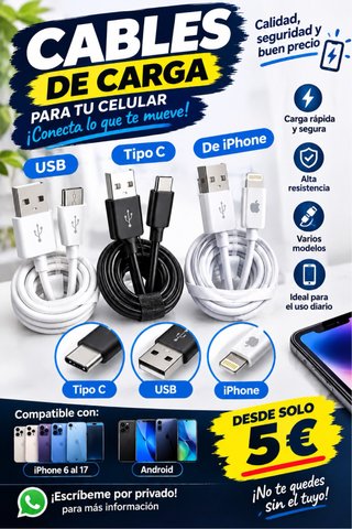 Cables de Carga USB, Tipo C, iPhone