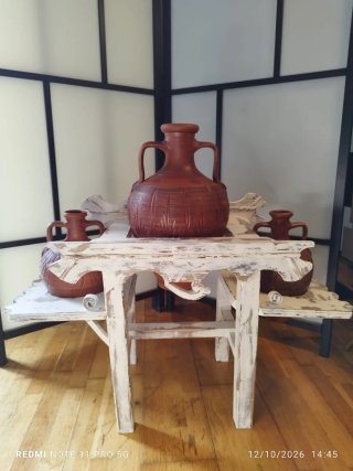 Soporte de Madera con 3 Tinajas de Terracota