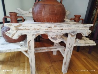 Soporte de Madera con 3 Tinajas de Terracota
