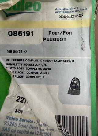 Piloto Trasero Derecho Valeo para Peugeot 106