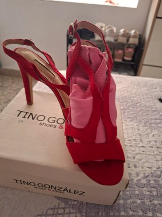 Sandalias Corina tacón rojo y rosa