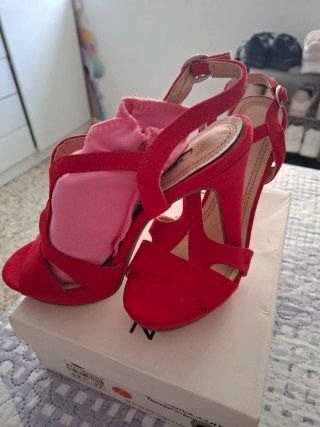 Sandalias Corina tacón rojo y rosa