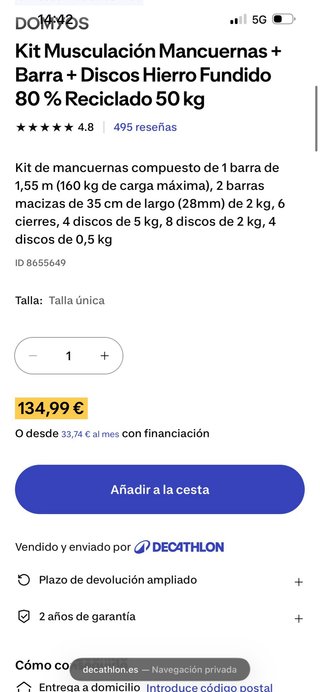 Kit Mancuernas 50kg Decathlon