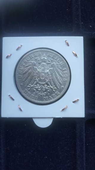 3 Marcos 1908 Baviera Moneda Plata