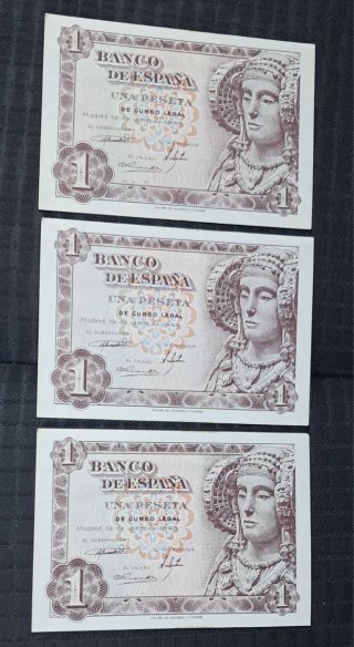 3 Billetes de 1 Peseta de 1948