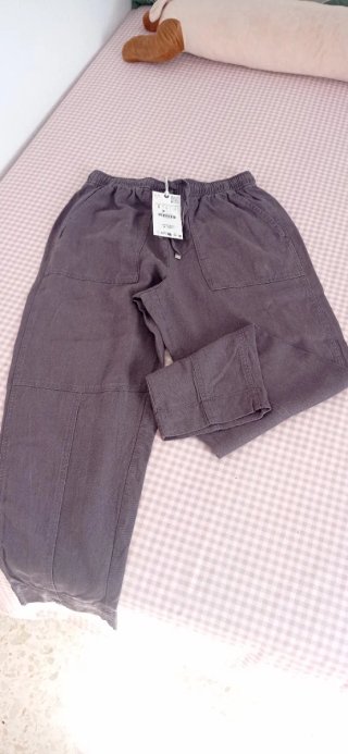 Pantalón de lino Zara gris talla S