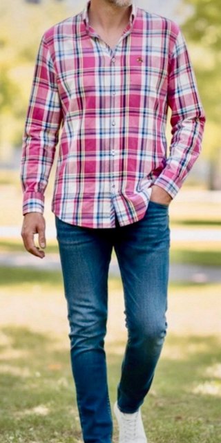 Camisa hombre cuadros rosa La Española