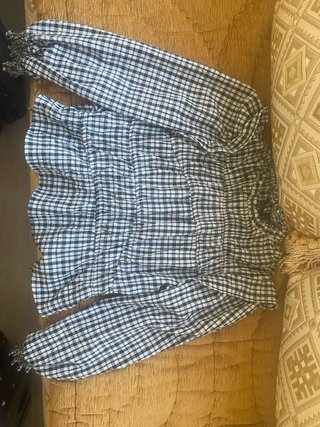 Conjunto Zara cuadros blanco y gris