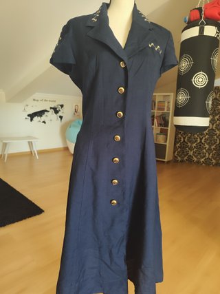 Vestido comprido vintage, azul escuro.