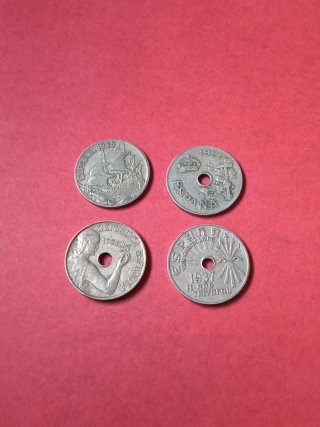 25 CENTIMOS 1925+1927+1934+1937 (4 MONEDAS)