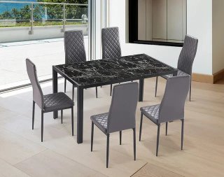 Mesa de comedor efecto mármol + 6 sillas