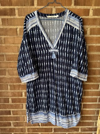 Vestido playero azul y blanco talla única