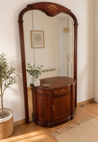 Recibidor de madera con espejo