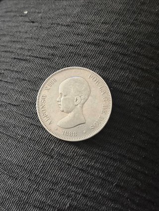 Moneda de Plata 5 Pesetas 1888 "Pelón" Alfonso XII