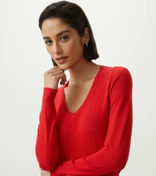 Jersey Fino Mango Rojo Escote V Talla S