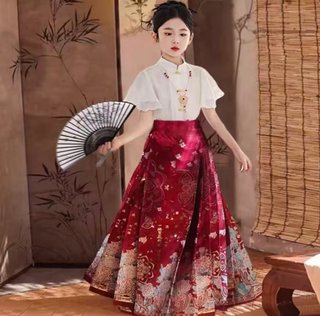 Falda Hanfu Mamian estilo chino roja