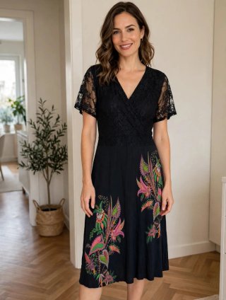 Vestido Desigual azul marino con encaje