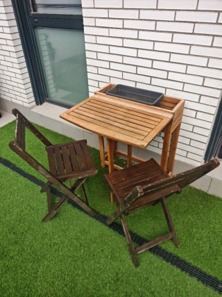 Mesa Plegable de Jardín de Madera con 2 sillas