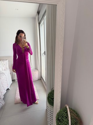 Vestido largo elástico ciruela talla XS
