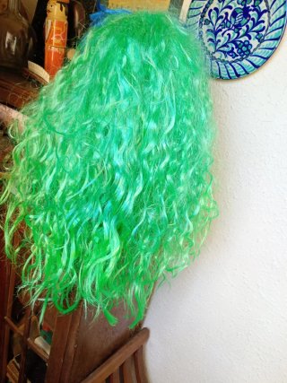 Peluca Carnaval Larga Verde y Azul