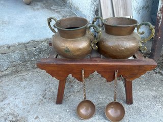 Conjunto antiguo latón: 2 ollas con asas