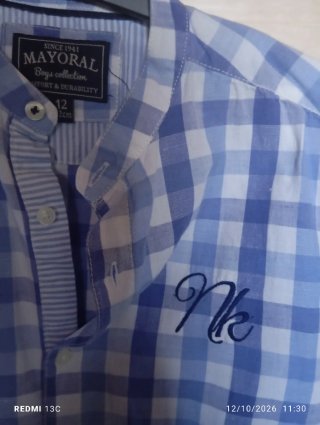 Camisa Mayoral cuadros azul y blanco talla 12