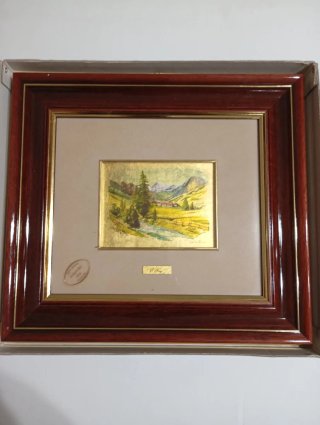 Quadro paesaggio oro e legno