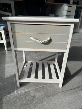 Mesita de noche madera blanca y gris