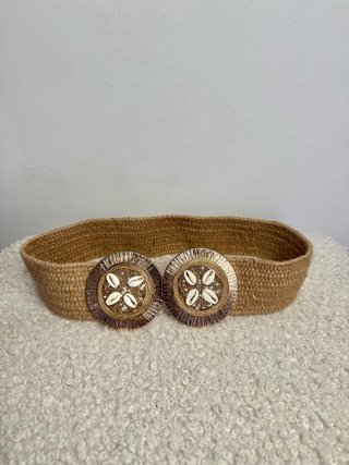 Cinturón Yute Beige Hebilla Doble Conchas