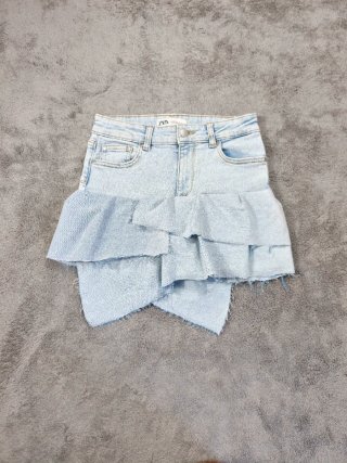 Gonna Jeans Zara Asimmetrica con Volant Taglia Xs
