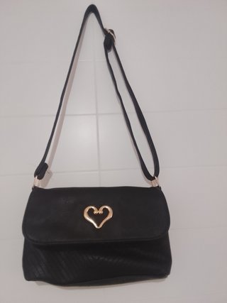 Bolso Negro Mujer Corazón Dorado Bolso Azul