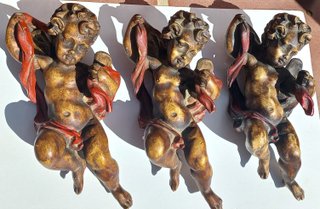 3 querubines o angelotes de estilo barroco, 25 cm