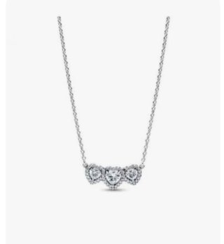 Collar Corazones Brillantes Plata
