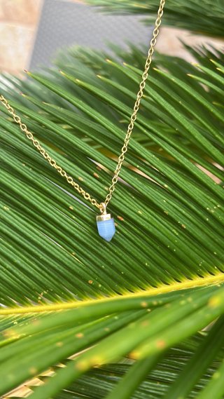 Collar Ágata Azul Baño Oro 14k