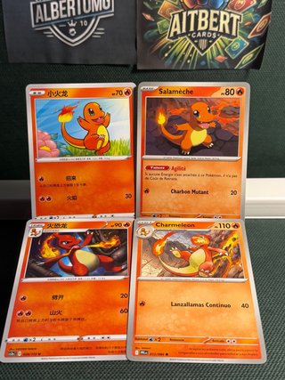 Lote 4 cartas Pokémon: Charmander, Charmeleon