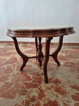Mesa redonda madera y mármol