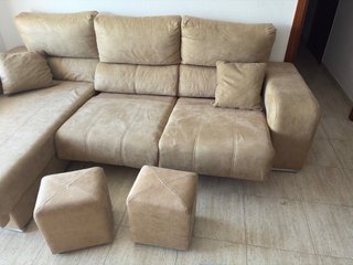 Divano Chaiselongue Beige 3 Posti