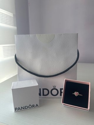 Anillo Pandora Corazón Rosa Plata