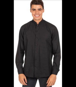 Camisa Negra Cuello Mao