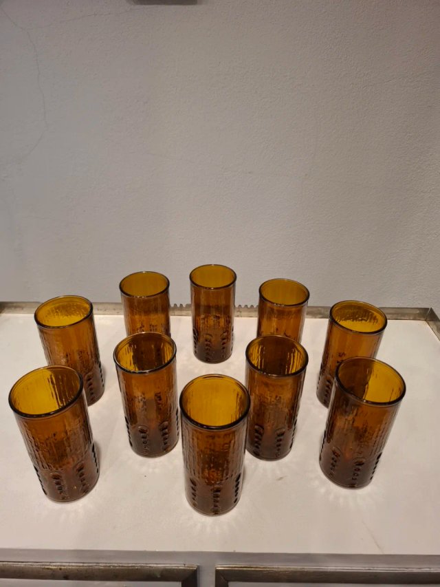 Juego 10 vasos ámbar vintage