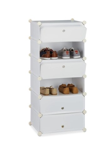 Scarpiera stretta con porte Relaxdays, plastica, bianco, 107x49x37 cm