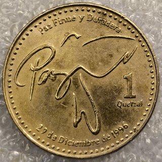 Moneda 1 Quetzal 2001 Guatemala - PAZ 29 Dic 1996