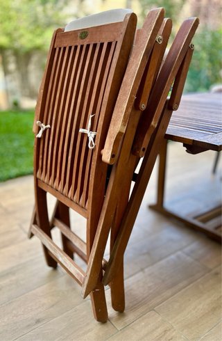 SILLA (5) JARDIN plegable de madera cojín beige.